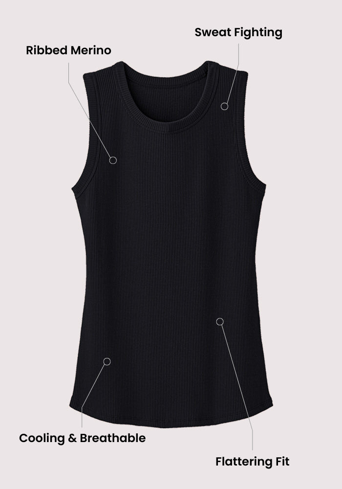 Woolx Raegan Ribbed Tank Top in Deep Navy—Merino wool, temperature-regulating, final sale.