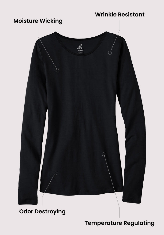 Woolx Remi Long Sleeve T-Shirt in Summer Sorbet: moisture-wicking, odor-resistant, temp regulating Merino wool.