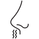 A simple black line drawing of a nose with three wavy lines below it, symbolizing the act of smelling or detecting an odor.